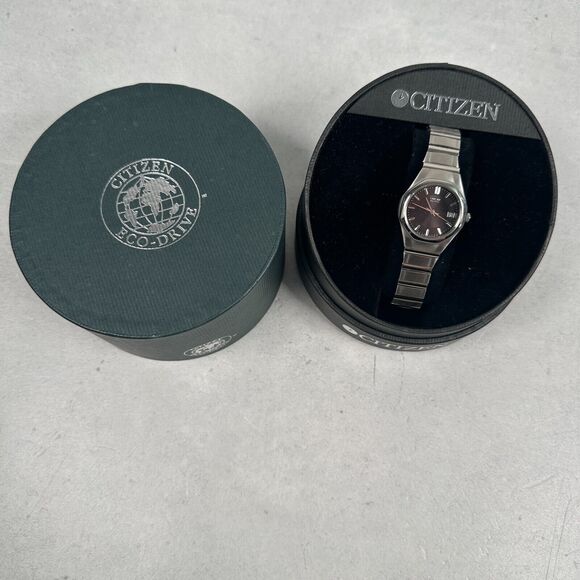 Citizen Eco Drive Watch Womens 26mm Date Black Dial Stretchy Silver Tone Working